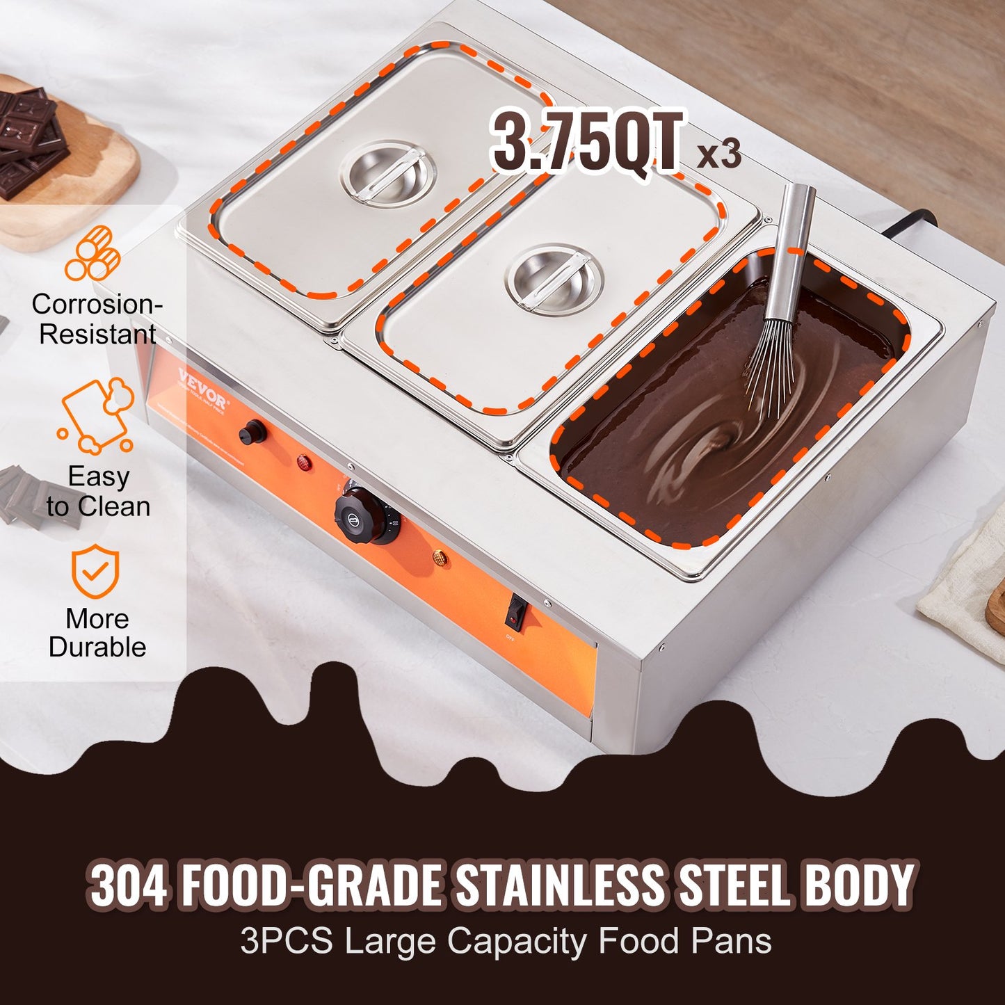 Chocolate Tempering Machine 26.5L Stainless Steel Commercial Warmer with Temp Control