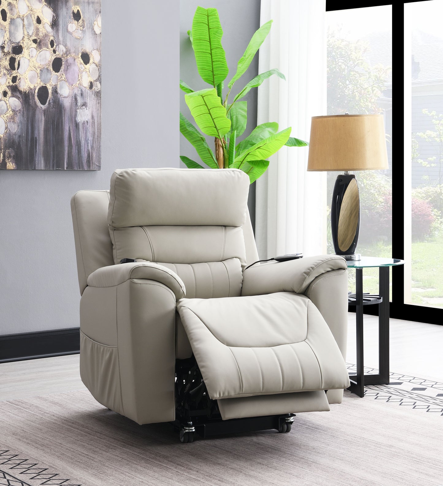 Light Gray Power Motion Recliner Chair with Lift, Heating & Massage