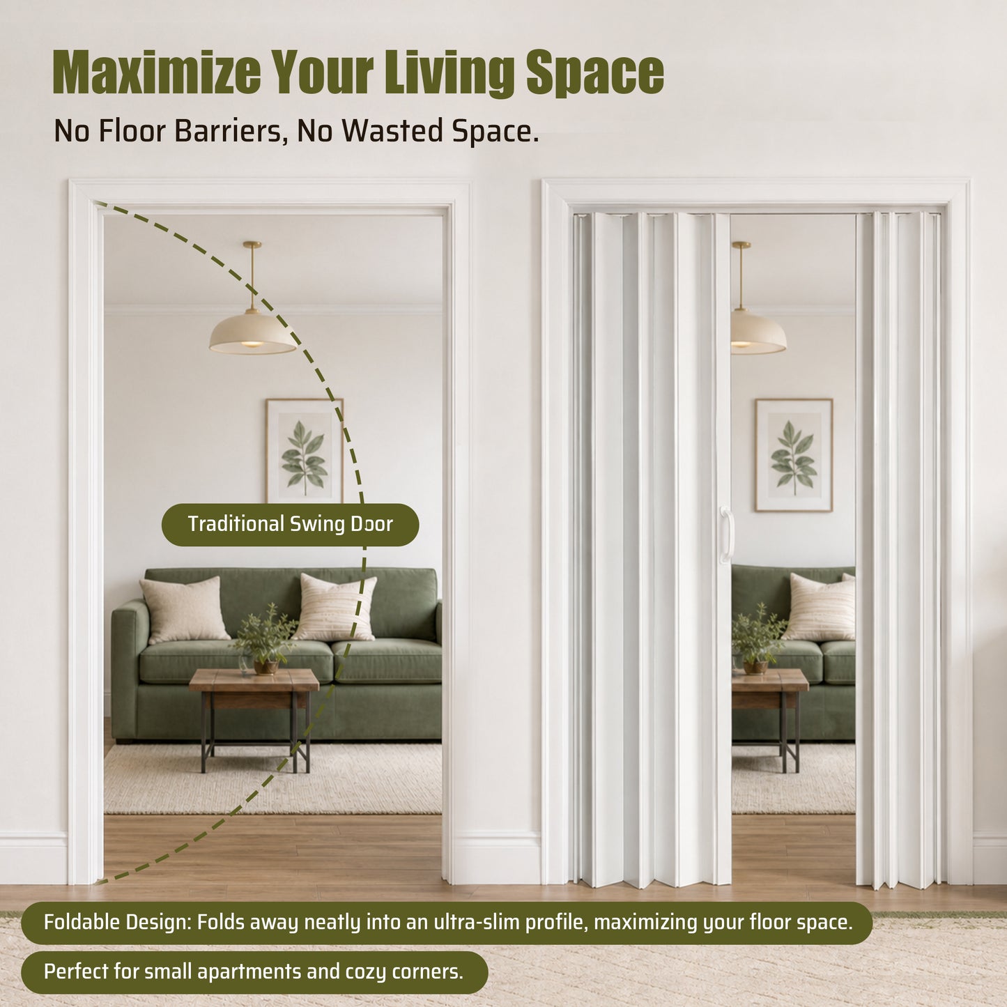 PVC Accordion Folding Door - Heavy Duty Room Divider, White