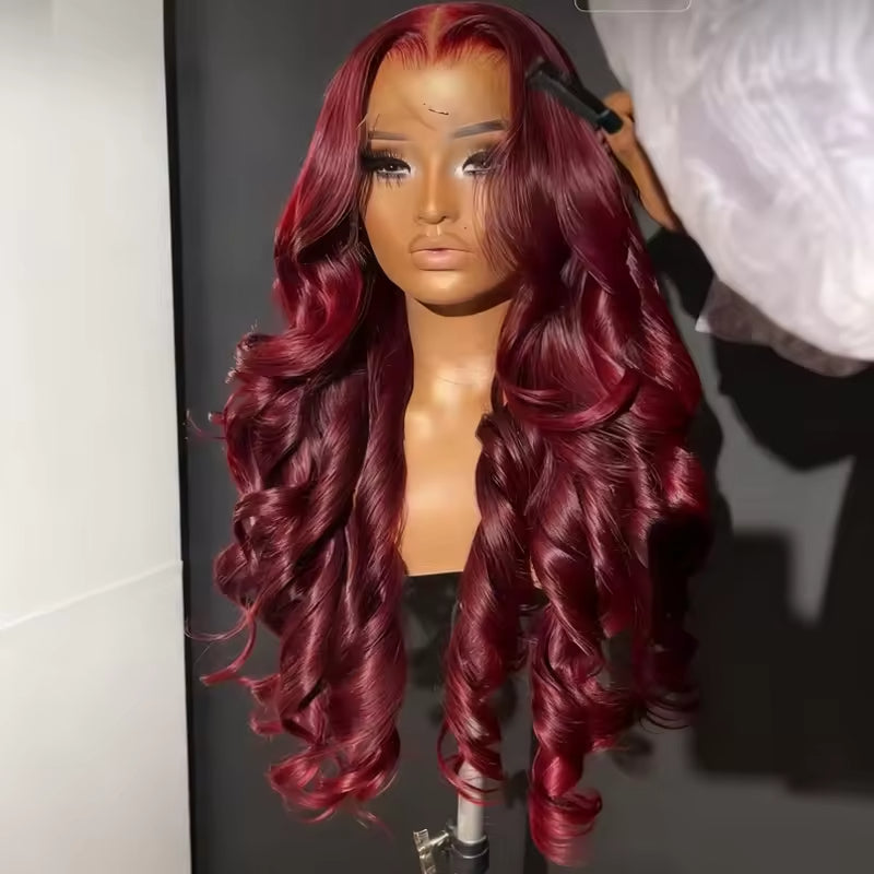 Burgundy Body Wave Human Hair Lace Front Wig - 13x4 HD Lace Brazilian Hair
