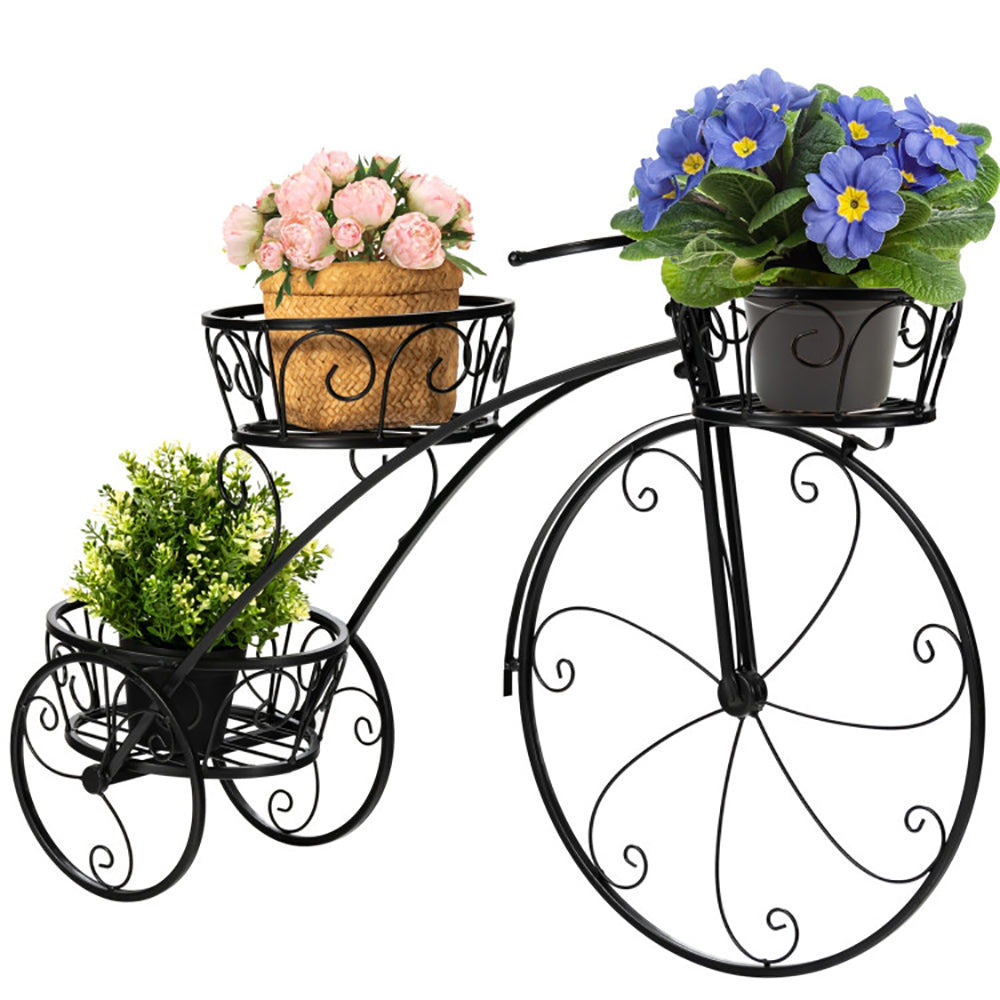 3-Tier Metal Tricycle Plant Stand with 3 Shelves for Indoor & Outdoor Garden