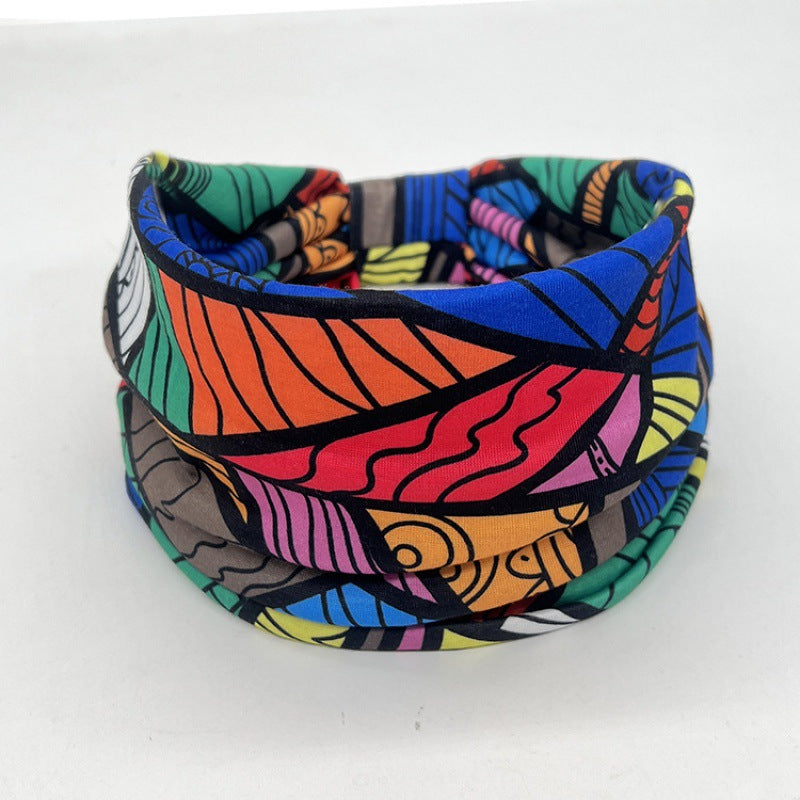 Wide-Brimmed Yoga & Cycling Headband with Printed Pattern - Bohemian Style