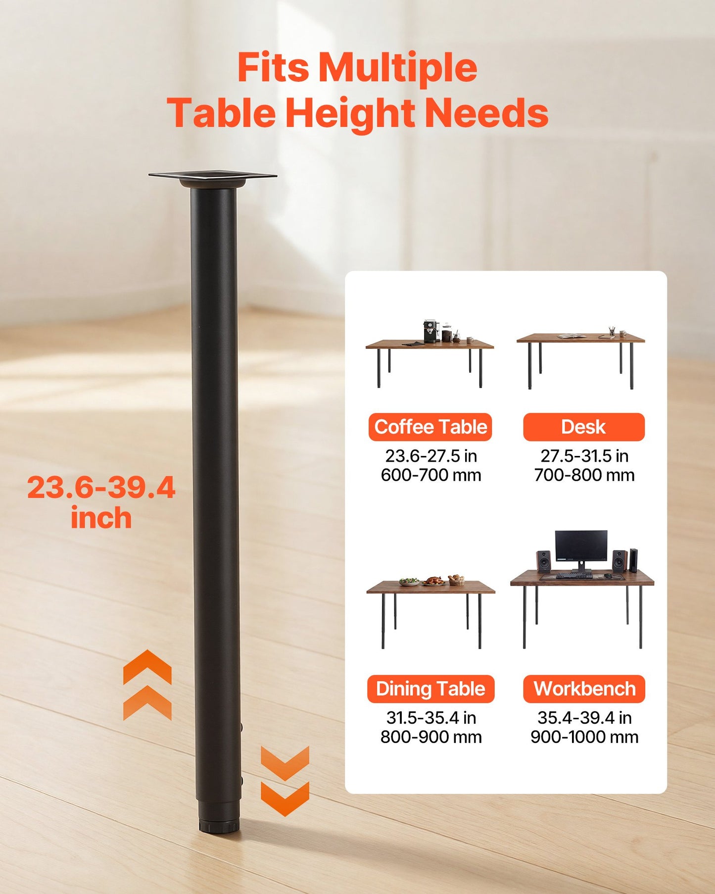 Heavy Duty Adjustable Steel Table Legs 24-40 Inch Black for DIY Desks & Tables