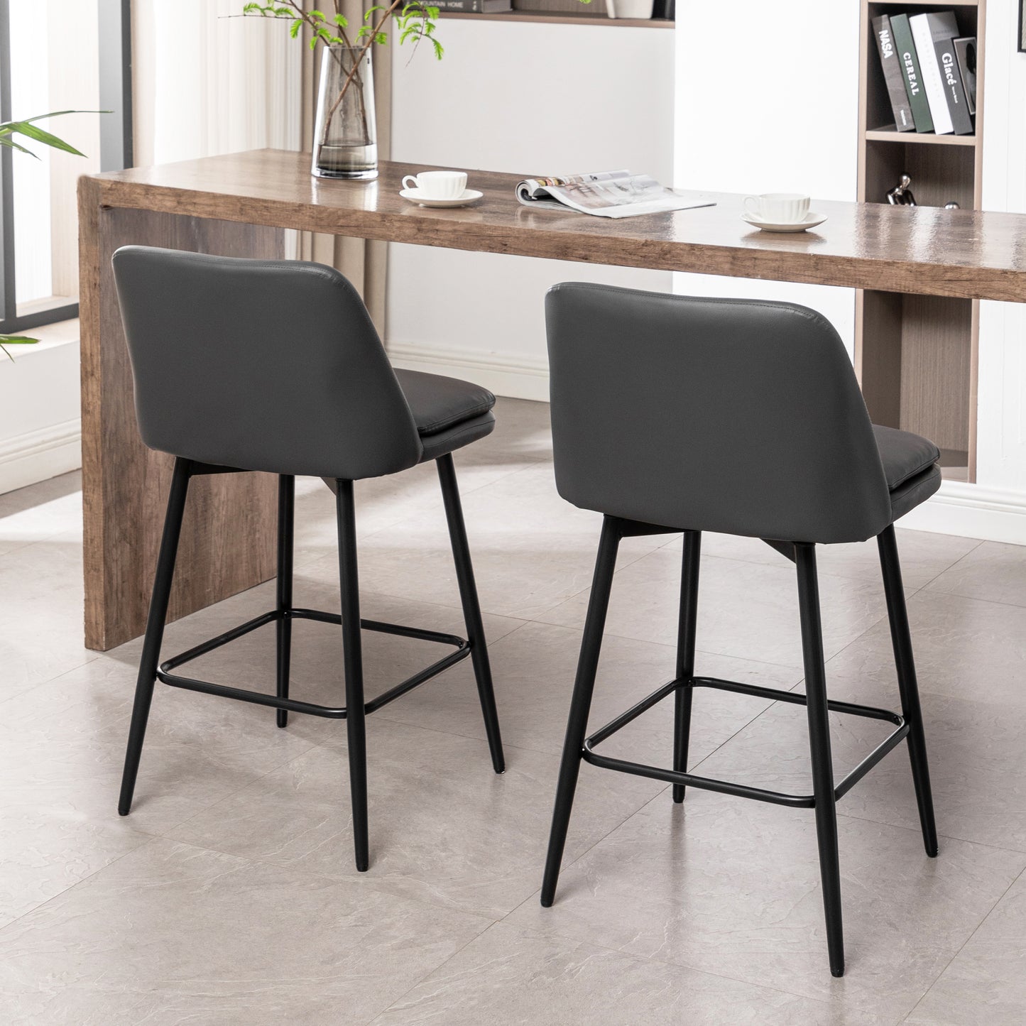 Counter Height Swivel Bar Stools Set Of 2, 360 Upholstered Barstools