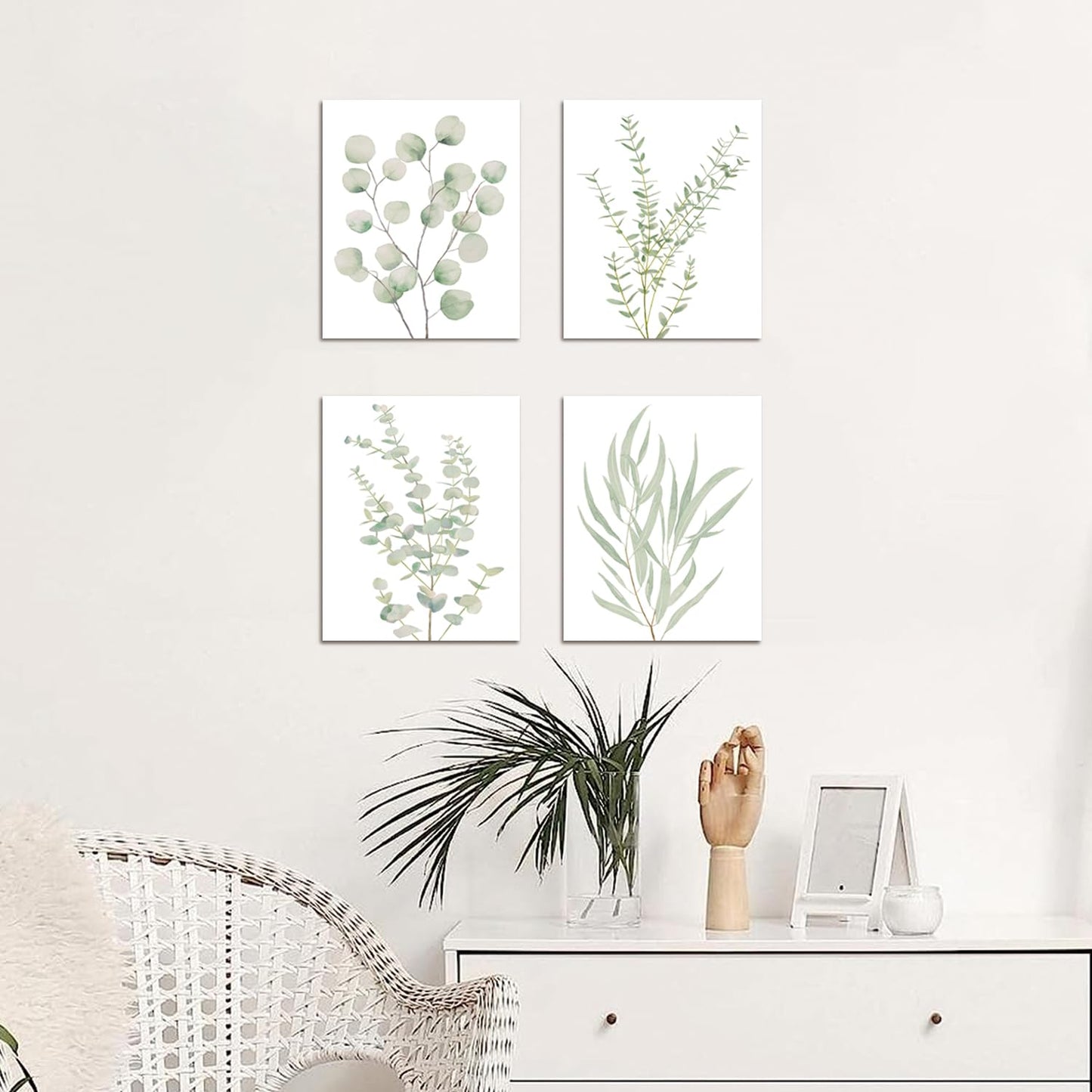 Botanical Plant Canvas Wall Art Set - 4 Framed Prints, 8x10in