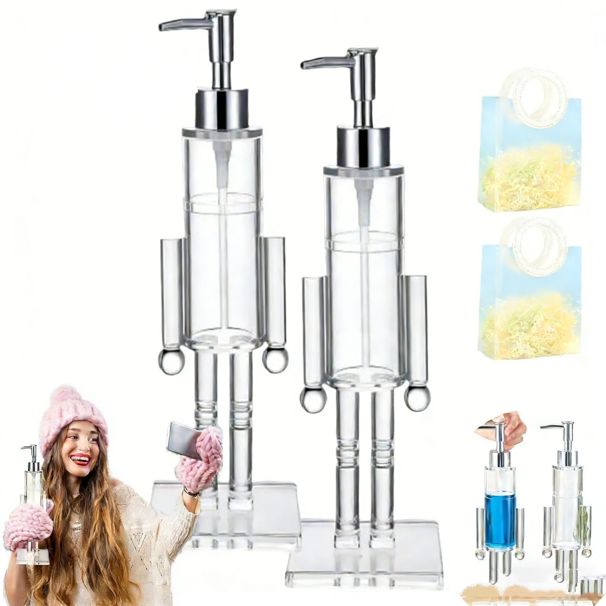Nutcracker Soap Dispenser Push Type Transparent Bathroom Accessory