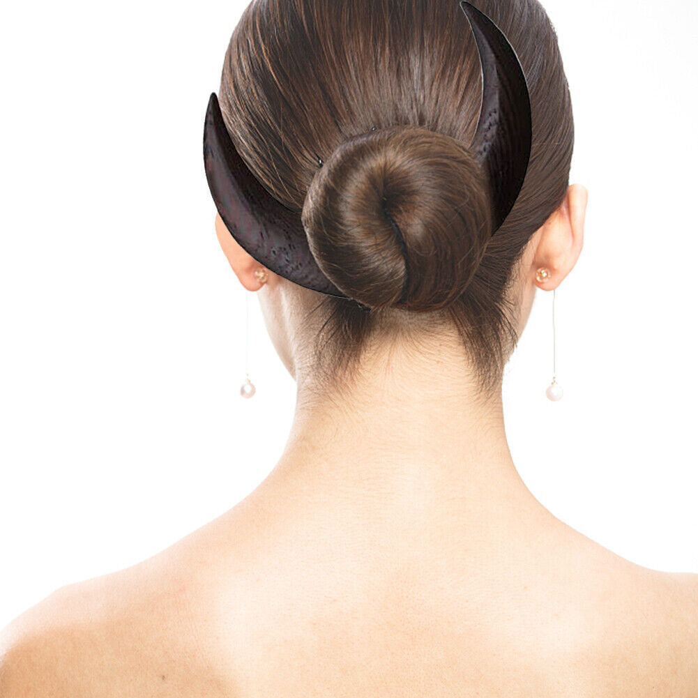 Wooden Crescent Hair Barrette - Black, Brown