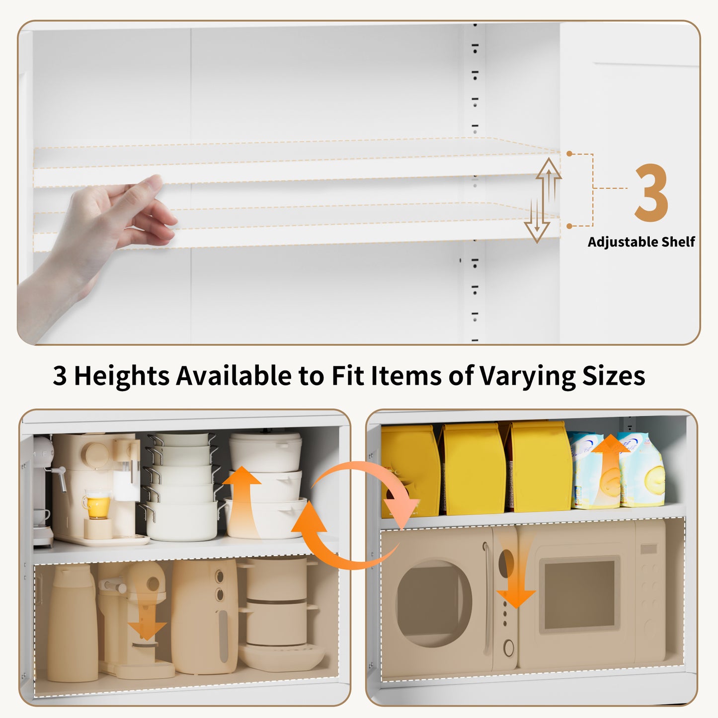 47.3" White Metal Kitchen Pantry Cabinet - Adjustable Storage with 3 Shelves