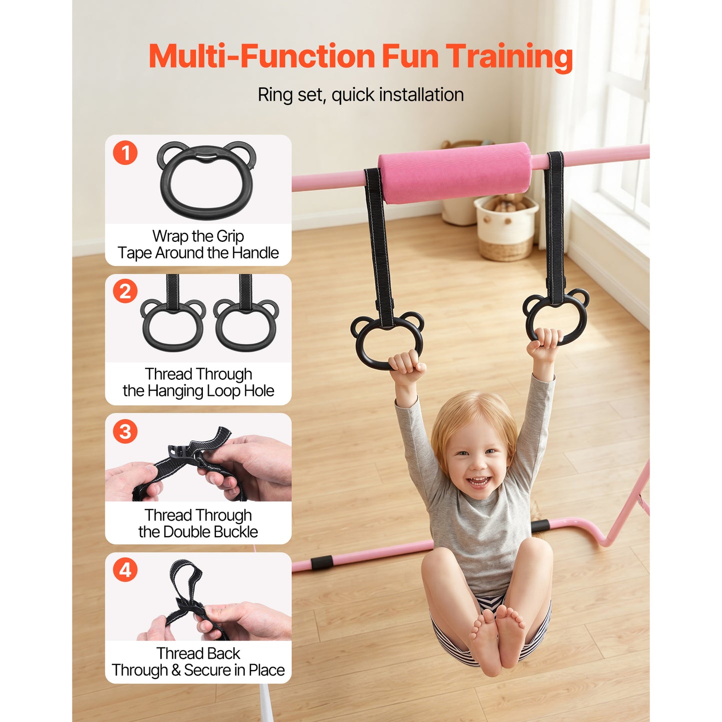 Kids Gymnastic Bars - Adjustable Folding Horizontal Bar for Indoor & Outdoor Training