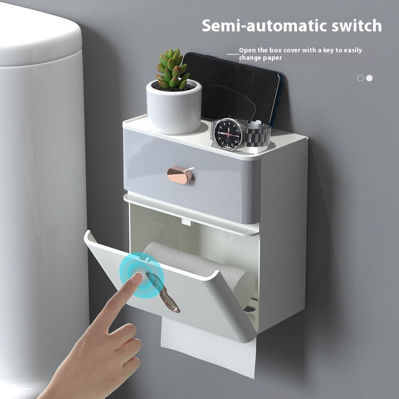 Wall-Mounted Waterproof Double-Layer Toilet Tissue Storage Box