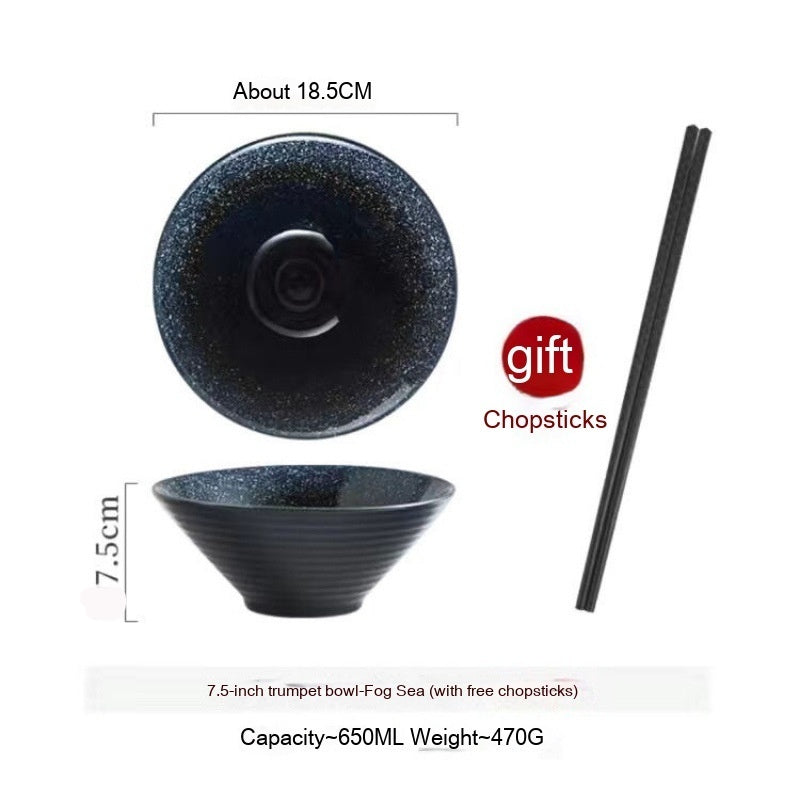 Large Ceramic Noodle Bowl - Frosted Chinese Style Tableware for Kitchen