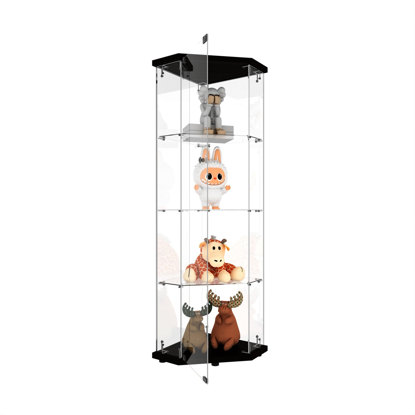 Glass Display Cabinet With 4 Shelves,Pentagon,LED,Curio Cabinets For