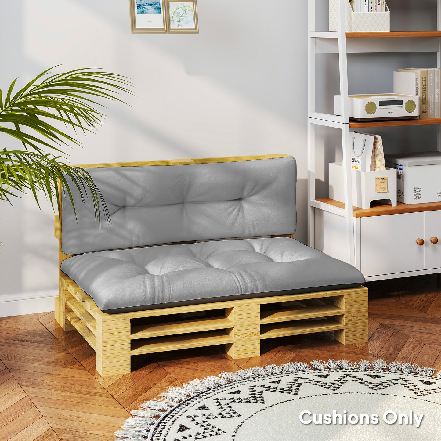 Outdoor Tufted Pallet Cushions - 3.9" Thick, Light Gray Set