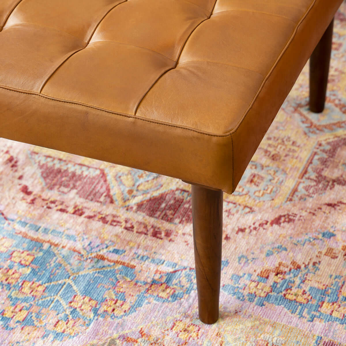Mark Mid-Century Tufted Square Genuine Leather Upholstered Ottoman In