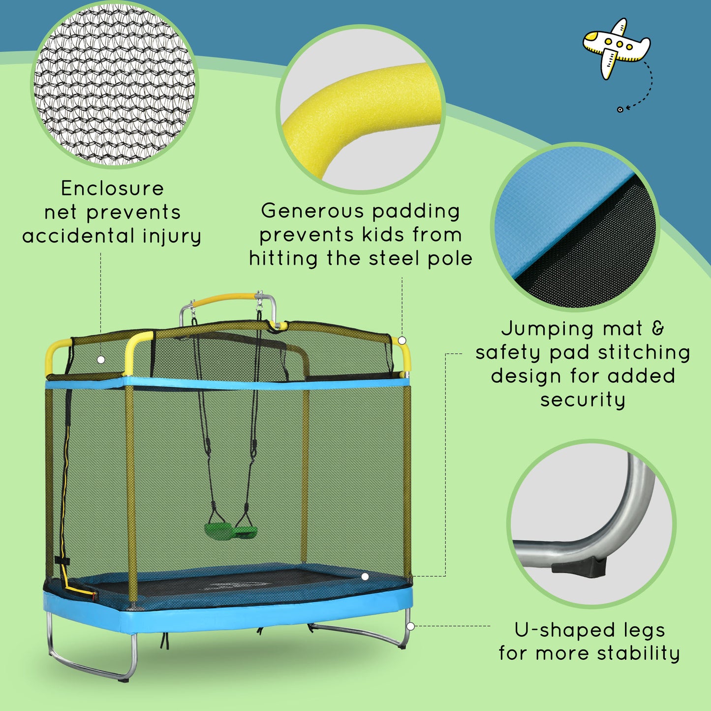 3-in-1 Kids Trampoline with Enclosure - Light Blue