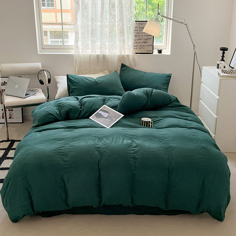 Solid Color Cotton Bed Sheet Set - Soft Washed Bedding Includes Quilt Cover & Pillowcases