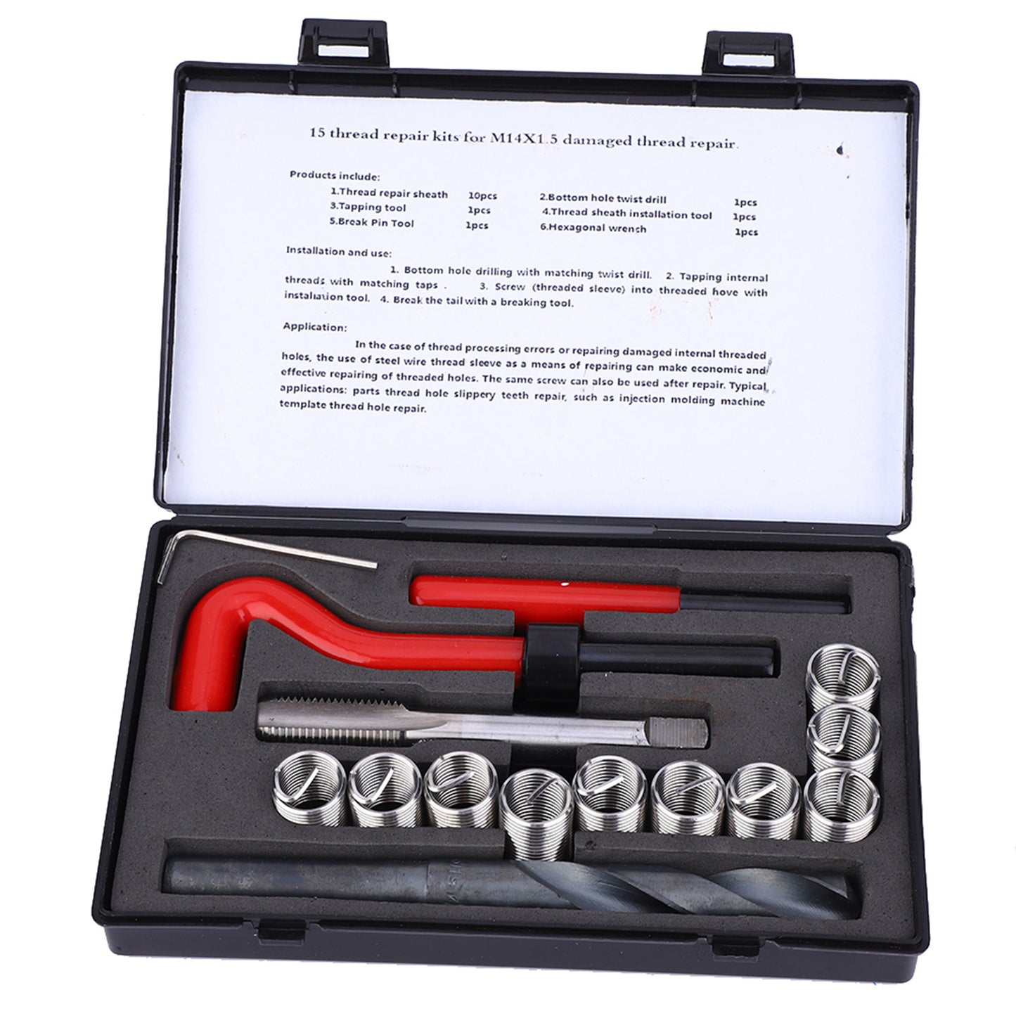 15 Pcs M14x1.5 Thread Repair Inserts Stainless Steel Kit for Threaded Hole Repair
