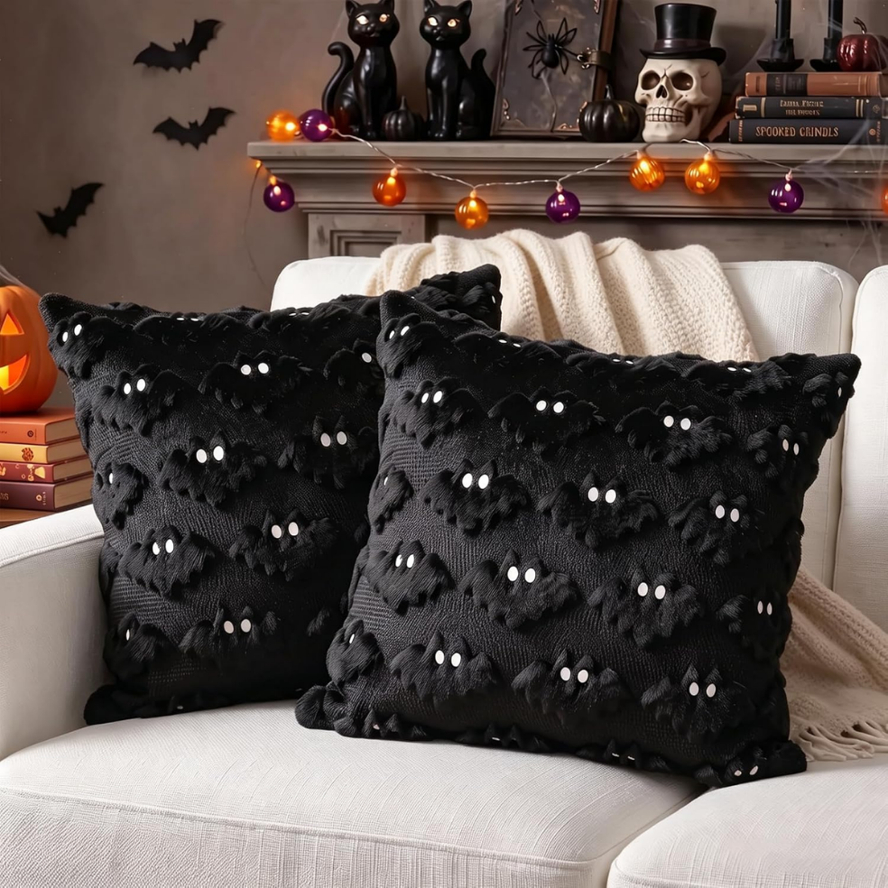 Halloween Bat Pillow Covers - Set of 2 Plush Cushion Covers