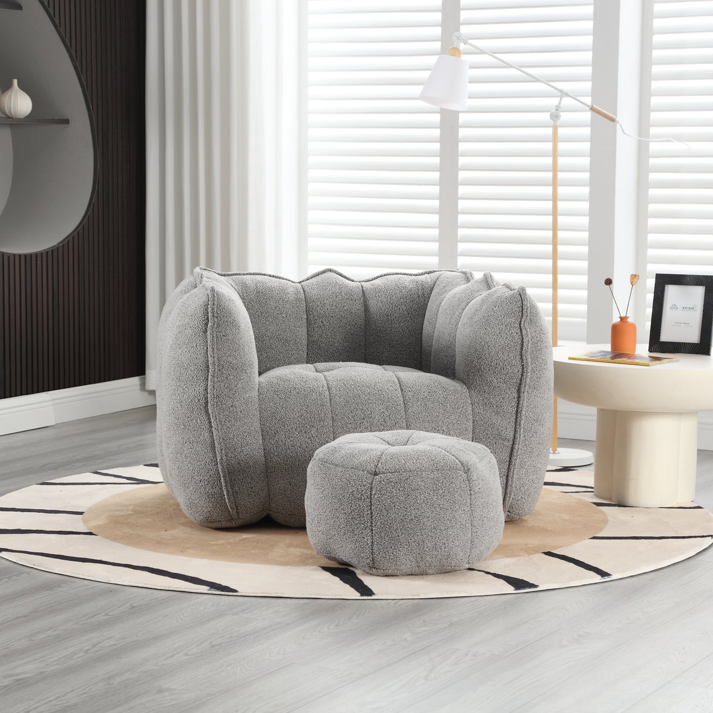 Soft Chenille Bean Bag Chair with Foam - Grey