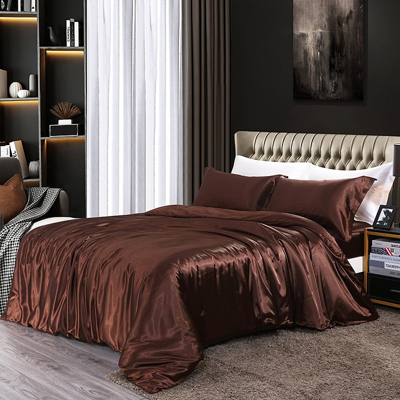 Silky Four-Piece Bedding Set - Quilt Cover Bed Sheet & Fitted Sheet