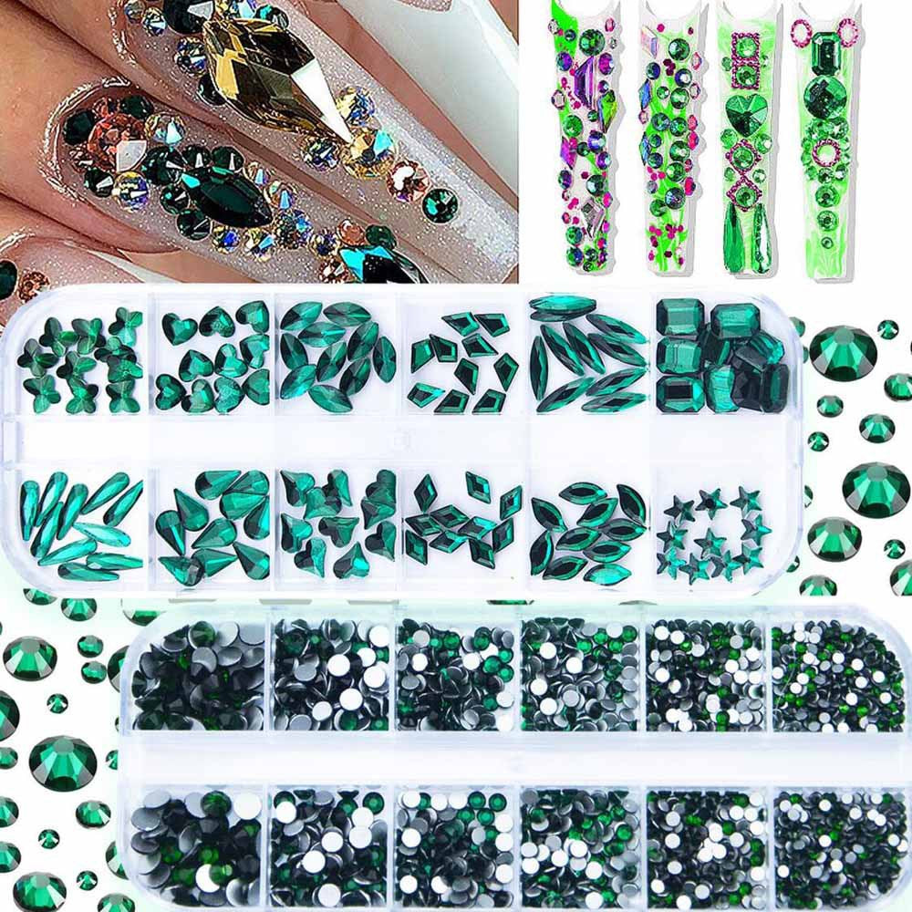 12-Grid Crystal Nail Art Decoration Set - Water Drop & Heart Shapes