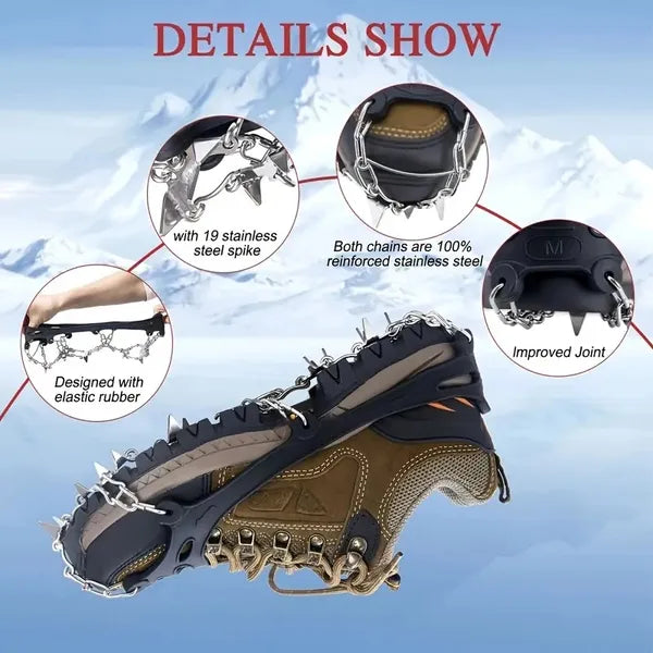 Ice Grip Shoe Claws with 19 Stainless Steel Nails - Anti-Slip Traction