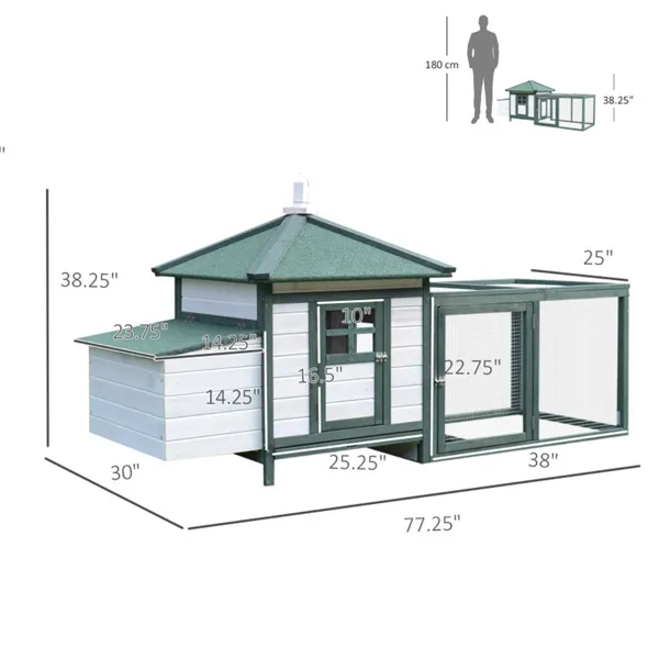 Wooden Chicken Coop Pet House with Waterproof Roof and Green Finish