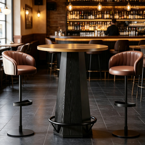 31.5" Round Bar Table with Unique Hexagonal Base