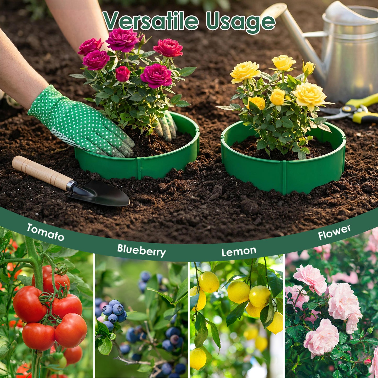 Adjustable Garden Planting Grow Rings Set with Hand Shovel - 6 or 12 Pieces