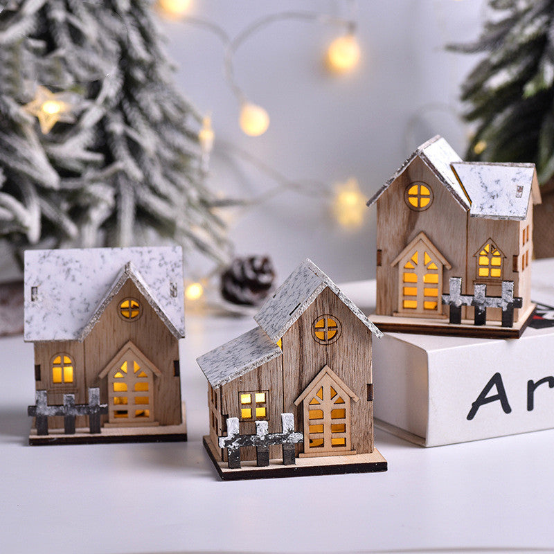 LED Luminous Wooden Christmas House - Holiday Decor, Festive Light