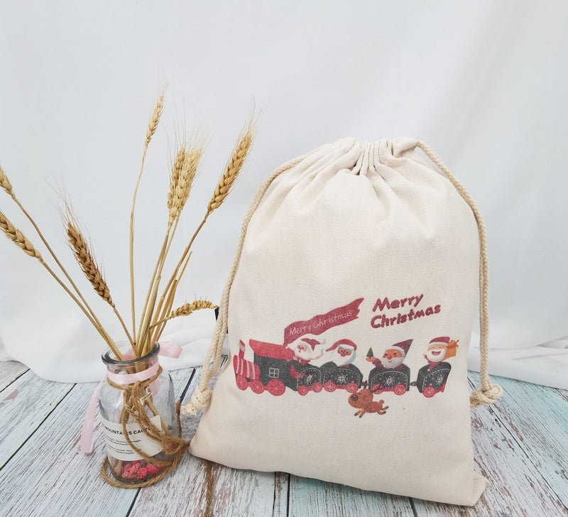 Christmas Canvas Drawstring Gift Bag Set - Multiple Sizes & Designs