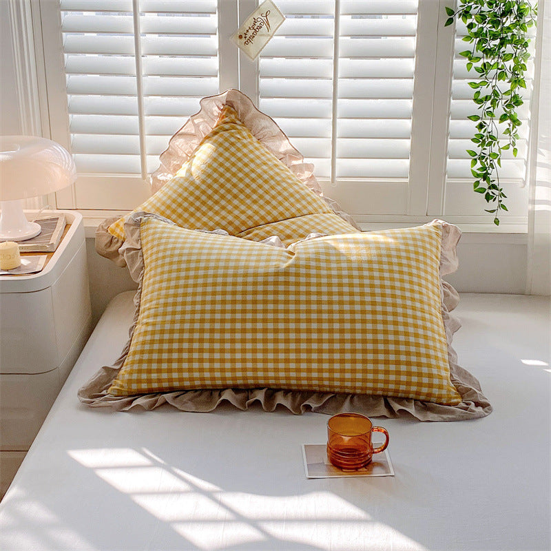 Washed Cotton Lace Pillowcase - Elegant Bedding Cover for Home Decor