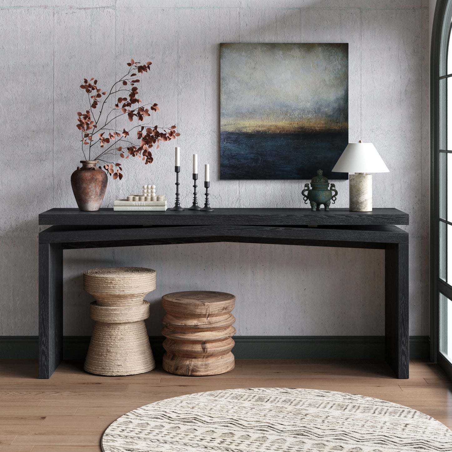 65-Inch Rustic Solid Wood Console Table - Black Farmhouse Style