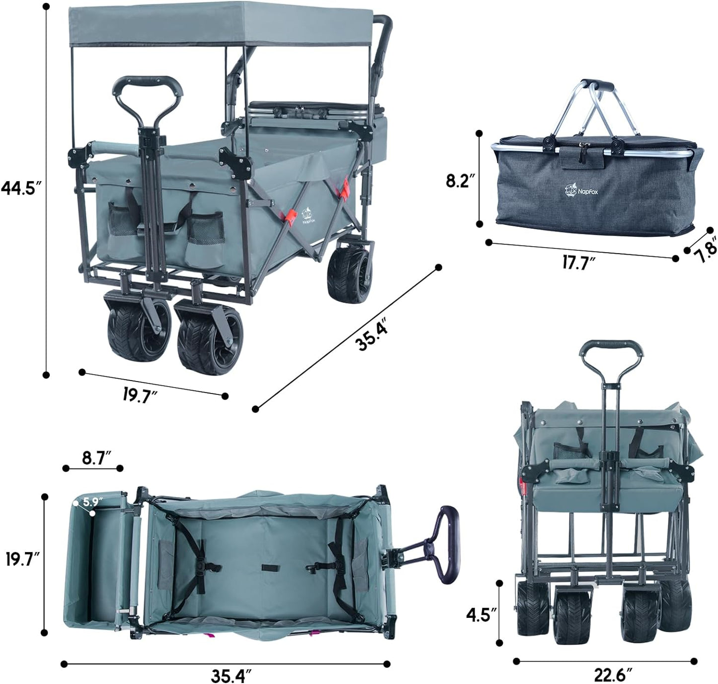 Collapsible Folding Wagon with Canopy - Gray, 140L Capacity