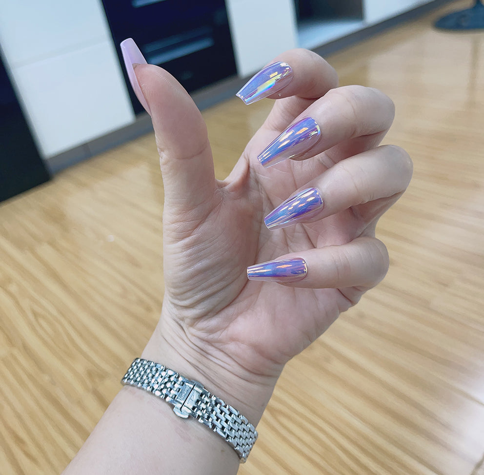 Holographic Cat Eye Press-on Nails - 10 Piece Resin Nail Set