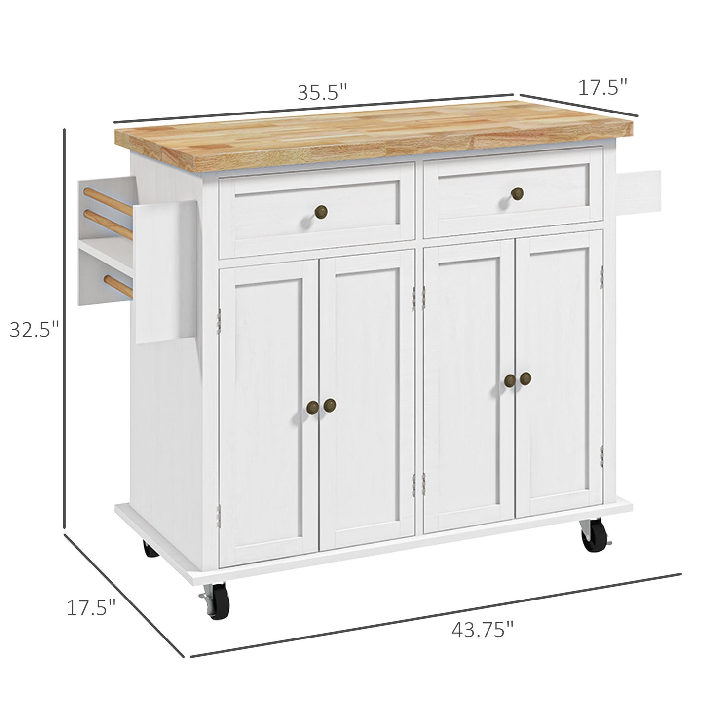 Rolling Kitchen Island Cart with Spice Rack - Distressed White