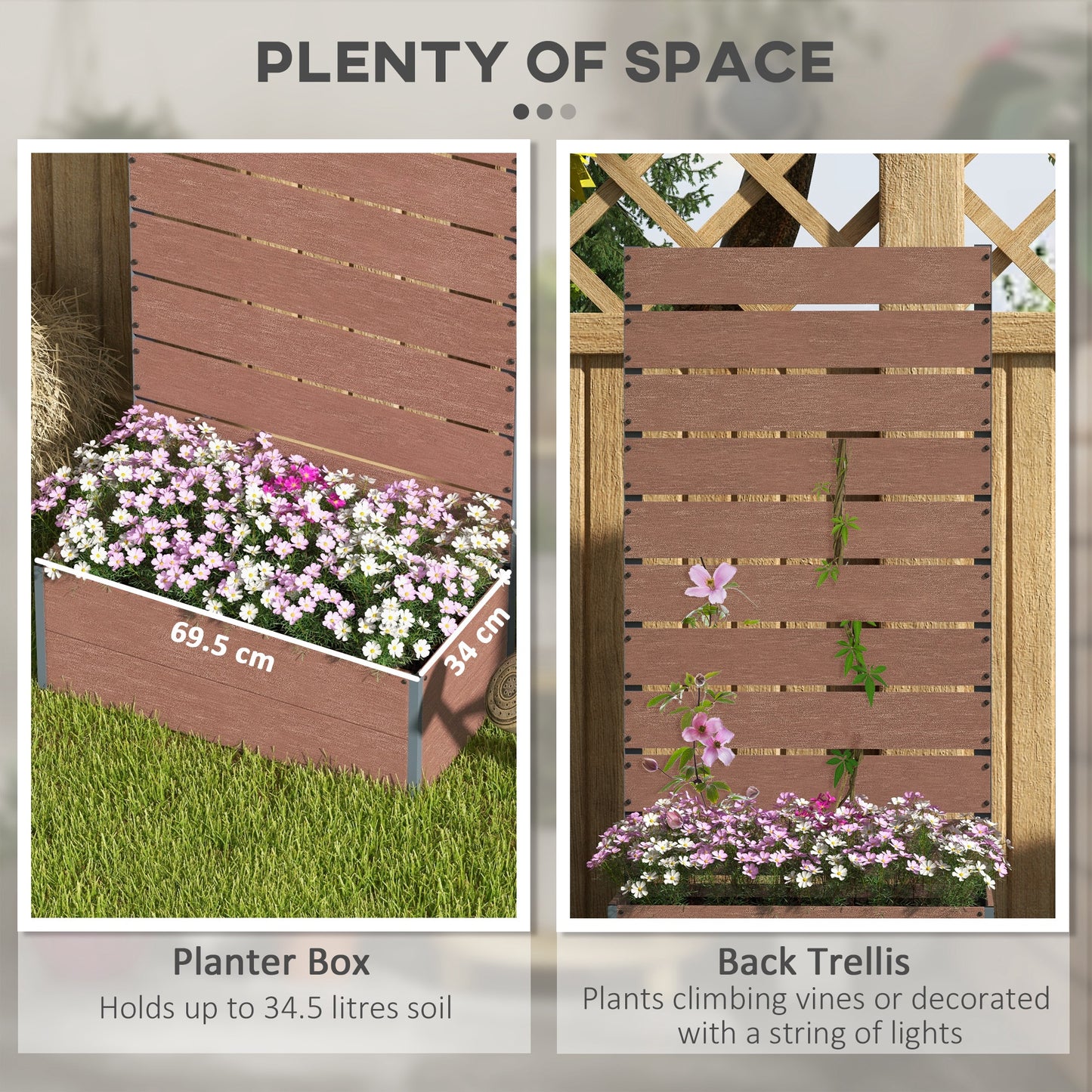 Raised Garden Bed with Trellis - Outdoor Planter Box for Climbing Plants, 28.25x15x59 Inches, Brown