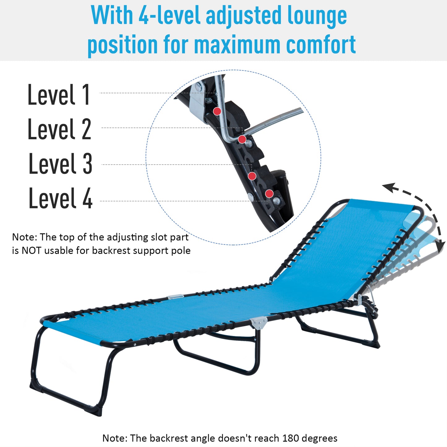 Foldable Lounge Chair - 4-Position Reclining, Portable Mesh, Light Blue