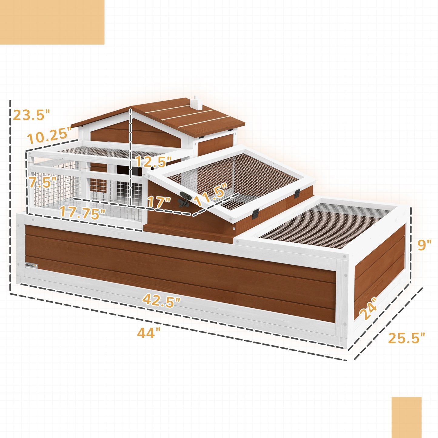 Large Tortoise Habitat House with Balcony and Openable Roofs - 44 x 25.5 inches, Coffee