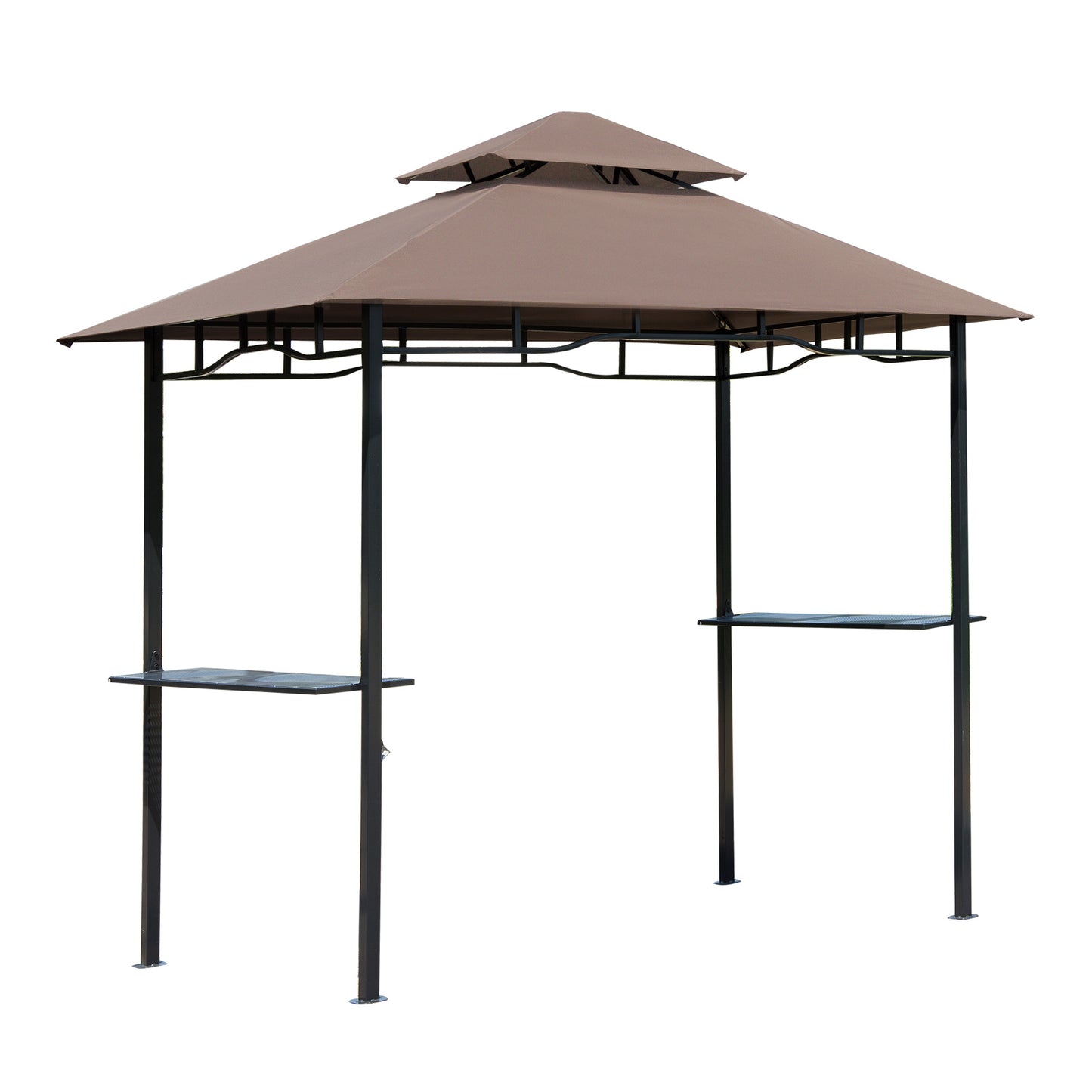 Grill Gazebo with Double Roof - Outdoor BBQ Canopy Shelter - Coffee