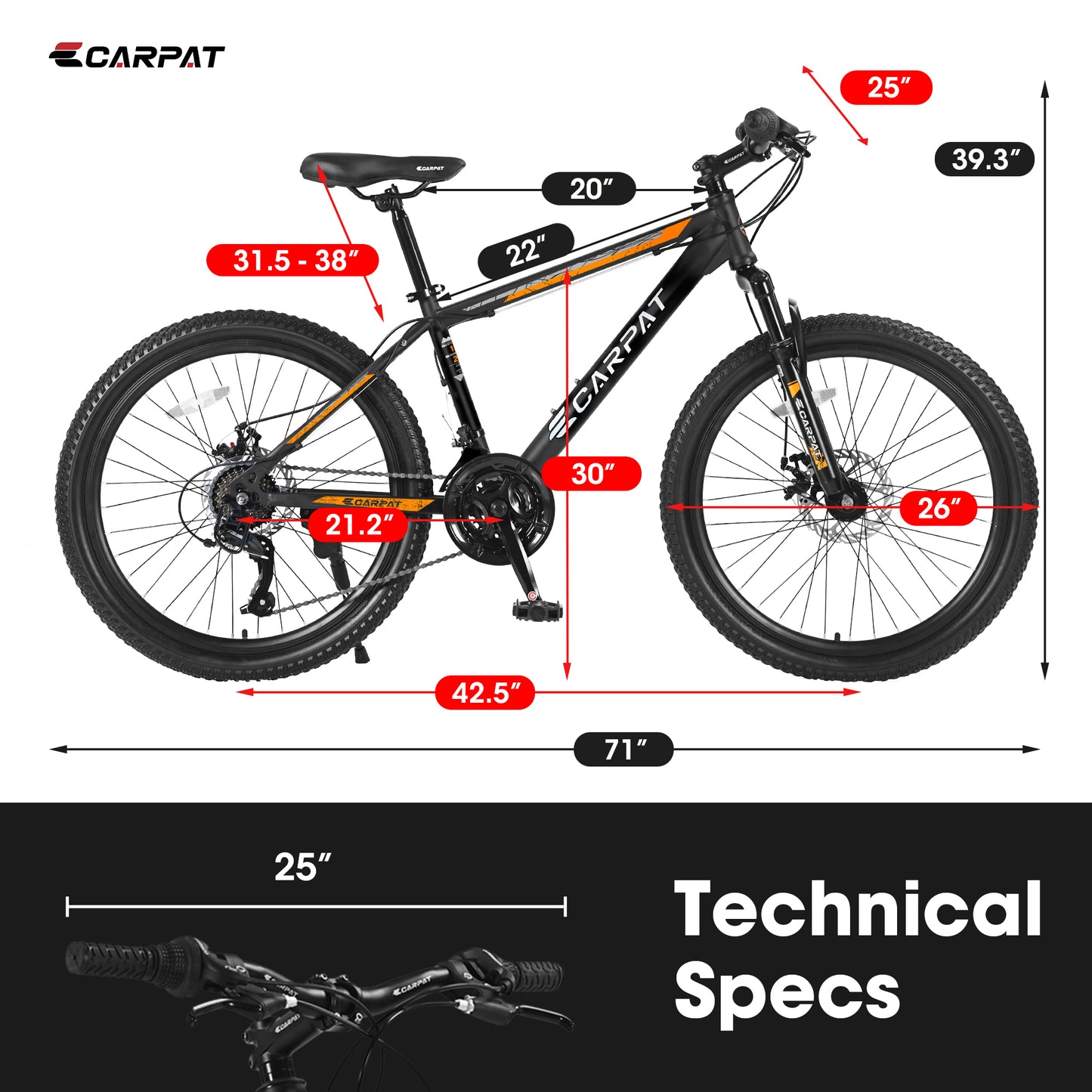 26 Inch Mountain Bike with Shimano 21 Speeds & Disc Brakes