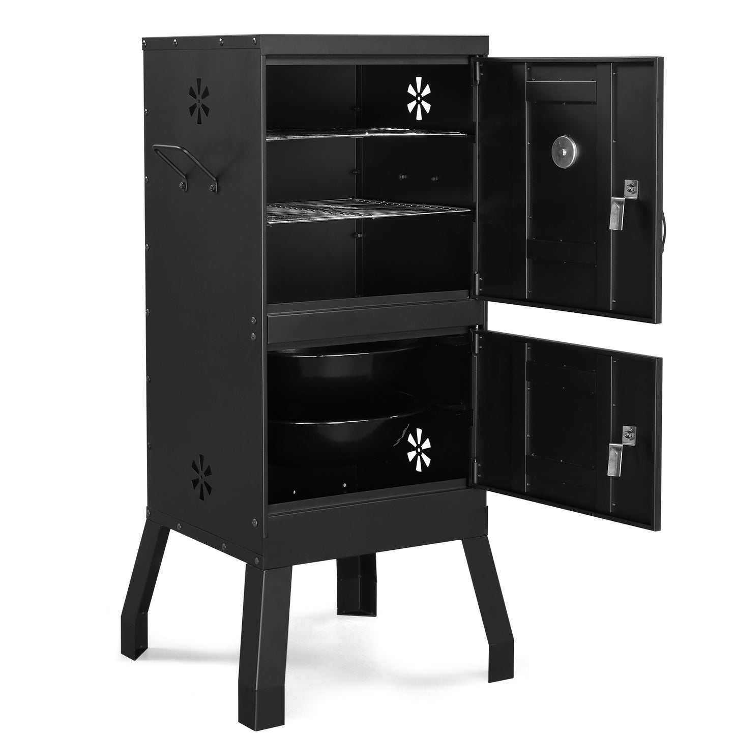Outdoor Smoker with Double Door Design - Black