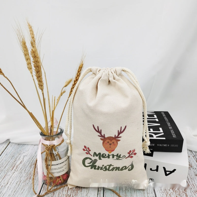 Christmas Canvas Drawstring Gift Bag Set - Multiple Sizes & Designs