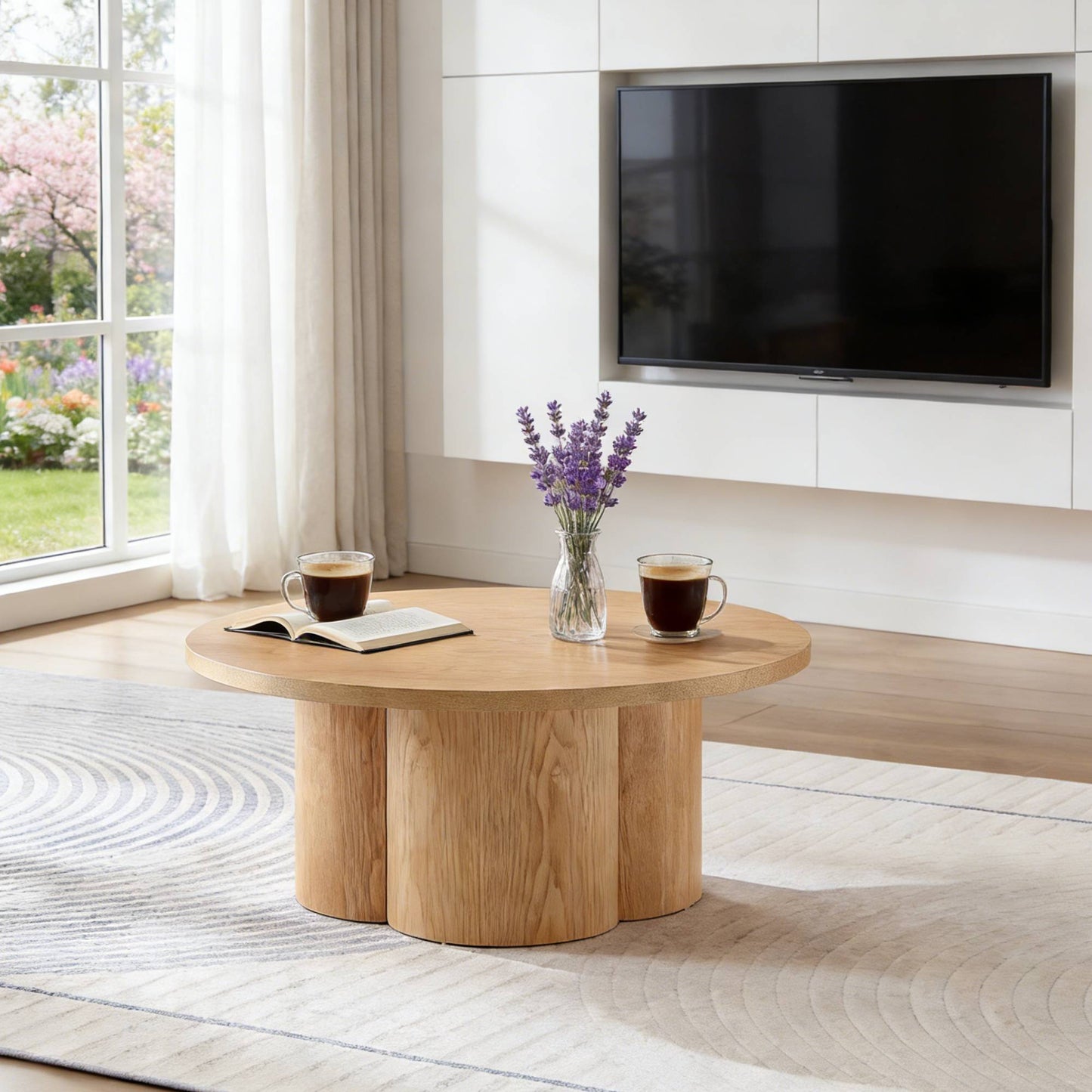 Round Coffee Table - Modern Accent Table for Living Room & Office - Natural