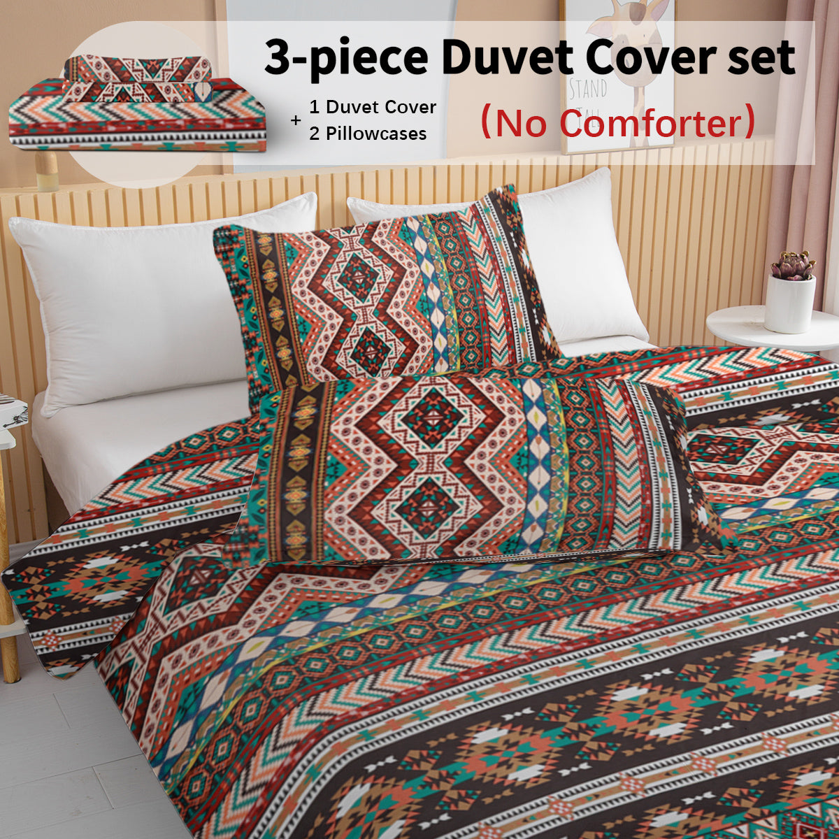 Bohemian Duvet Cover Set - Microfiber Lightweight Bedding for All Seasons - Full Brown