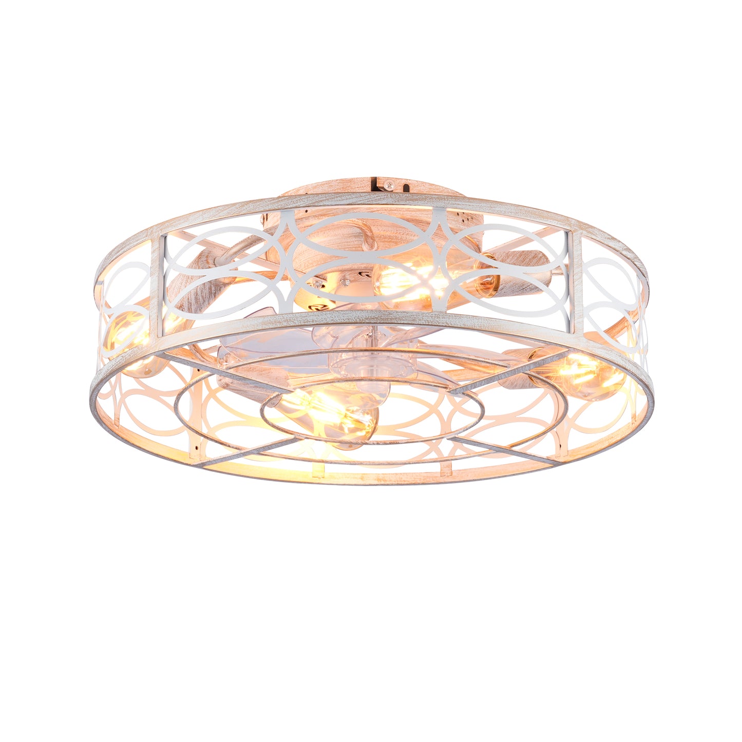 20" Retro White Caged Ceiling Fan with Lights & Remote Control