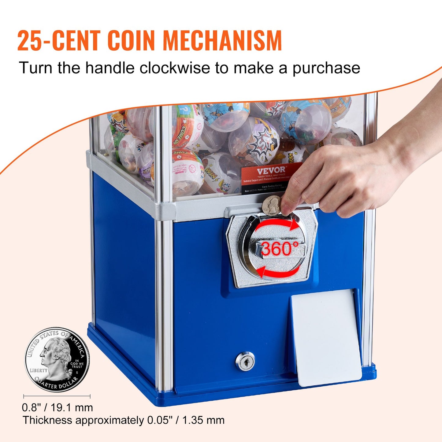 Vintage Gumball Machine Coin Bank - Blue 25 Cent Vending Dispenser
