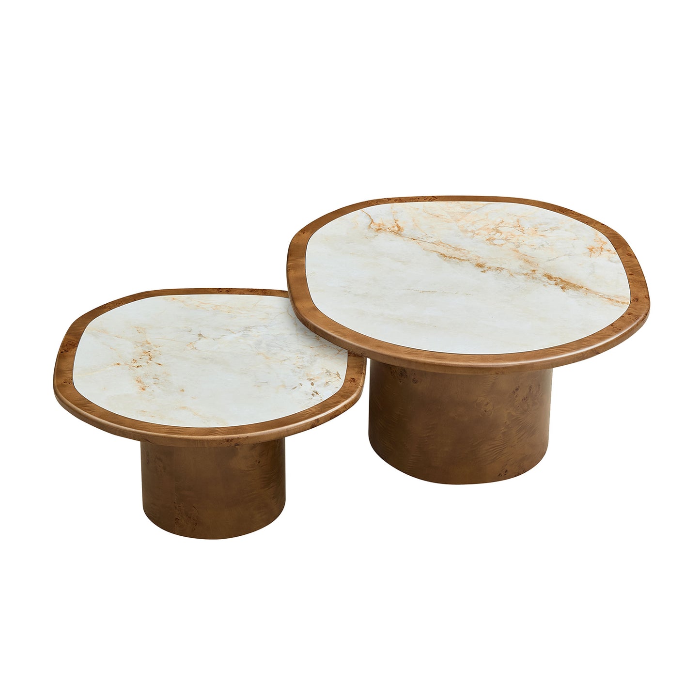 Irregular Coffee Table Set - 2 Piece Walnut MDF & Sintered Stone