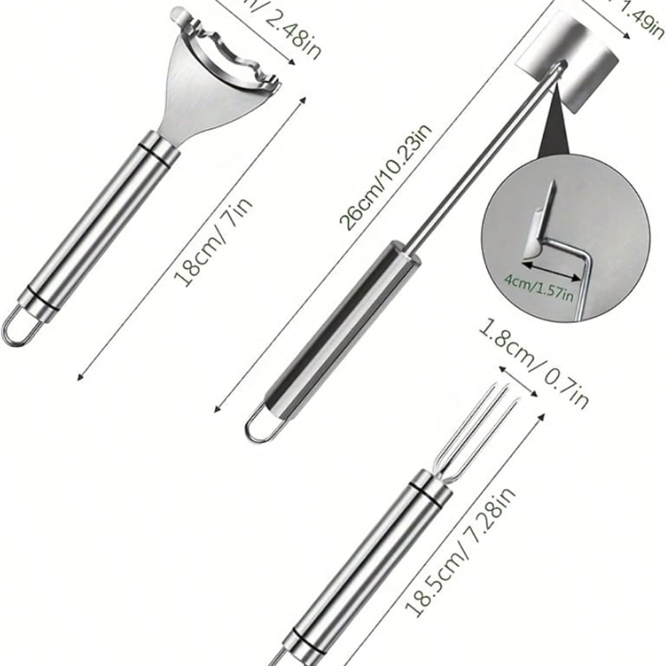 3-Piece Stainless Steel Corn Peeler Set - Corn Kernel Stripper