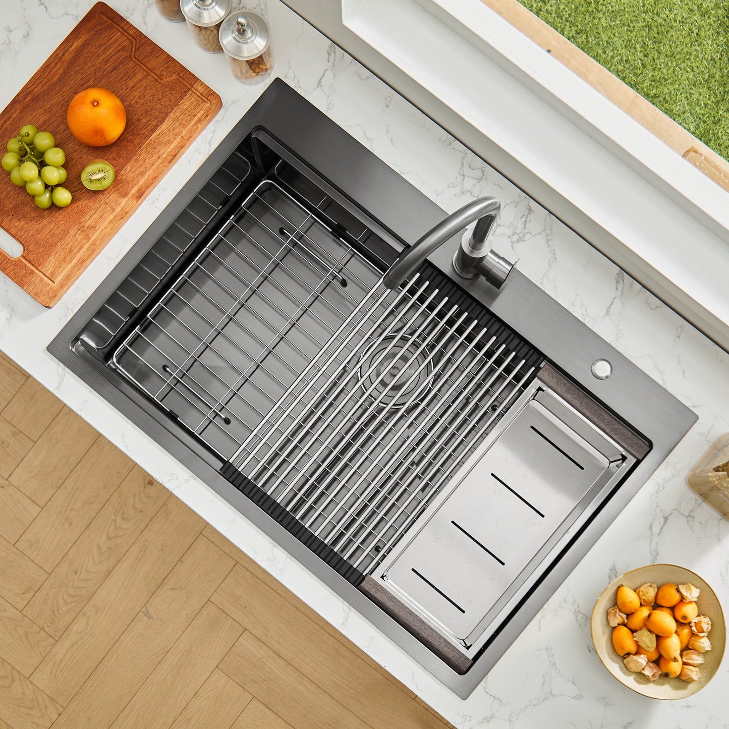 33-Inch Drop-In Kitchen Sink - Single Bowl Stainless Steel Black
